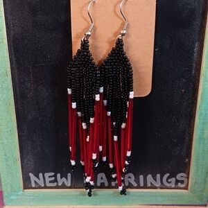 Chic Black and Red Beaded Earrings